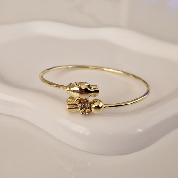 Bracelet jonc jaguar yeux verts et perles ajustable