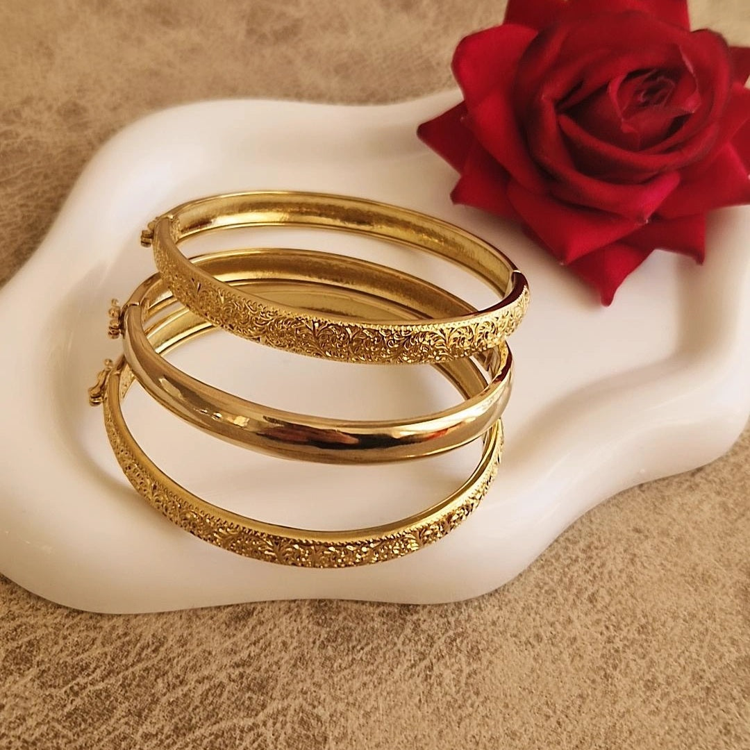 Lot de 3 Bracelets jonc en acier inoxydable oriental beldi gravés