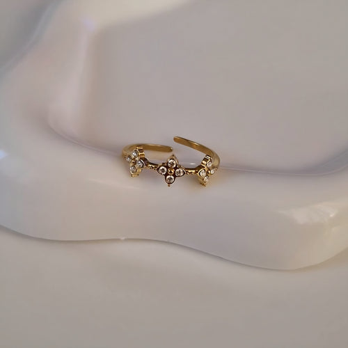 Bague ajustable en acier inoxydable fleurs de strass