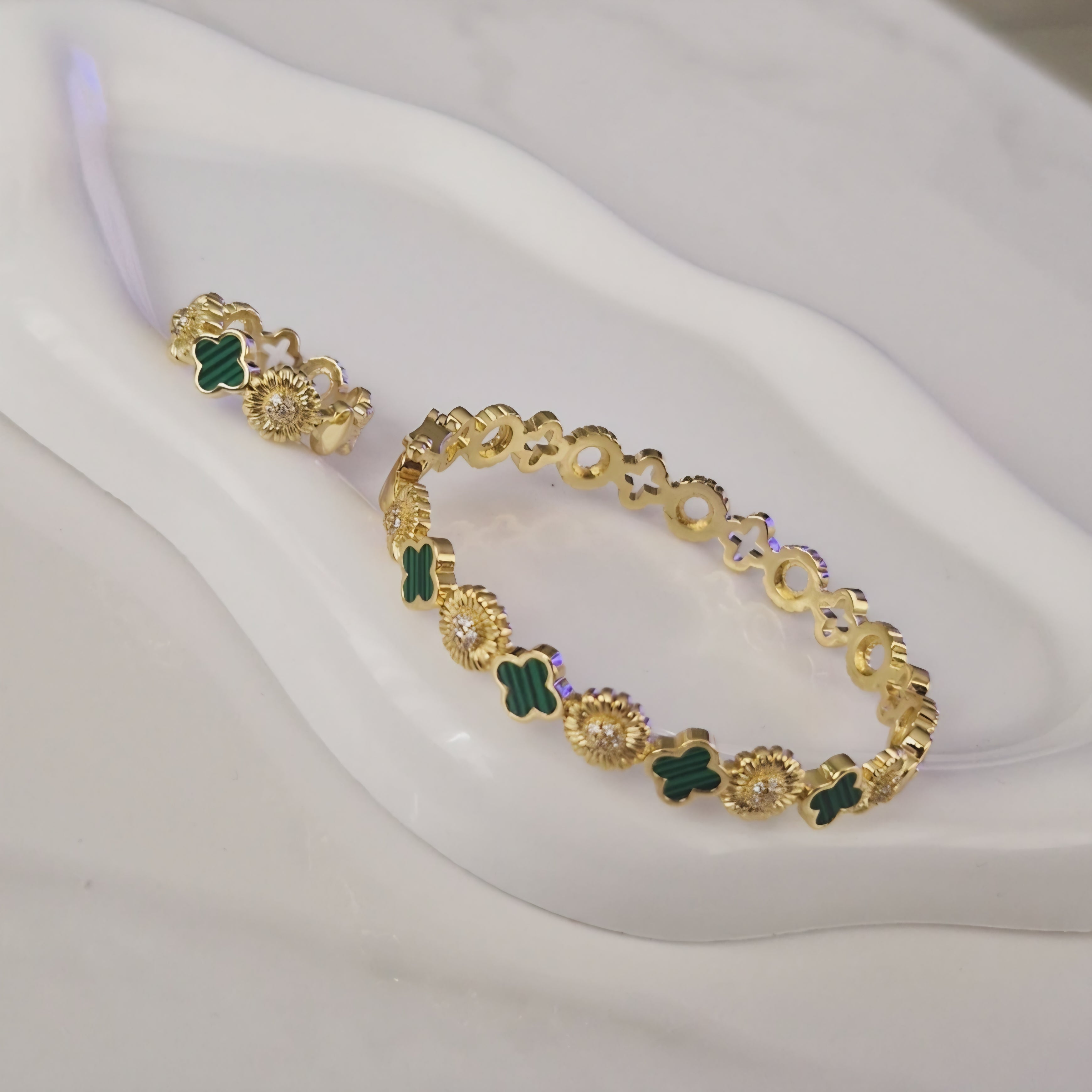 Bracelet jonc + bague vert
