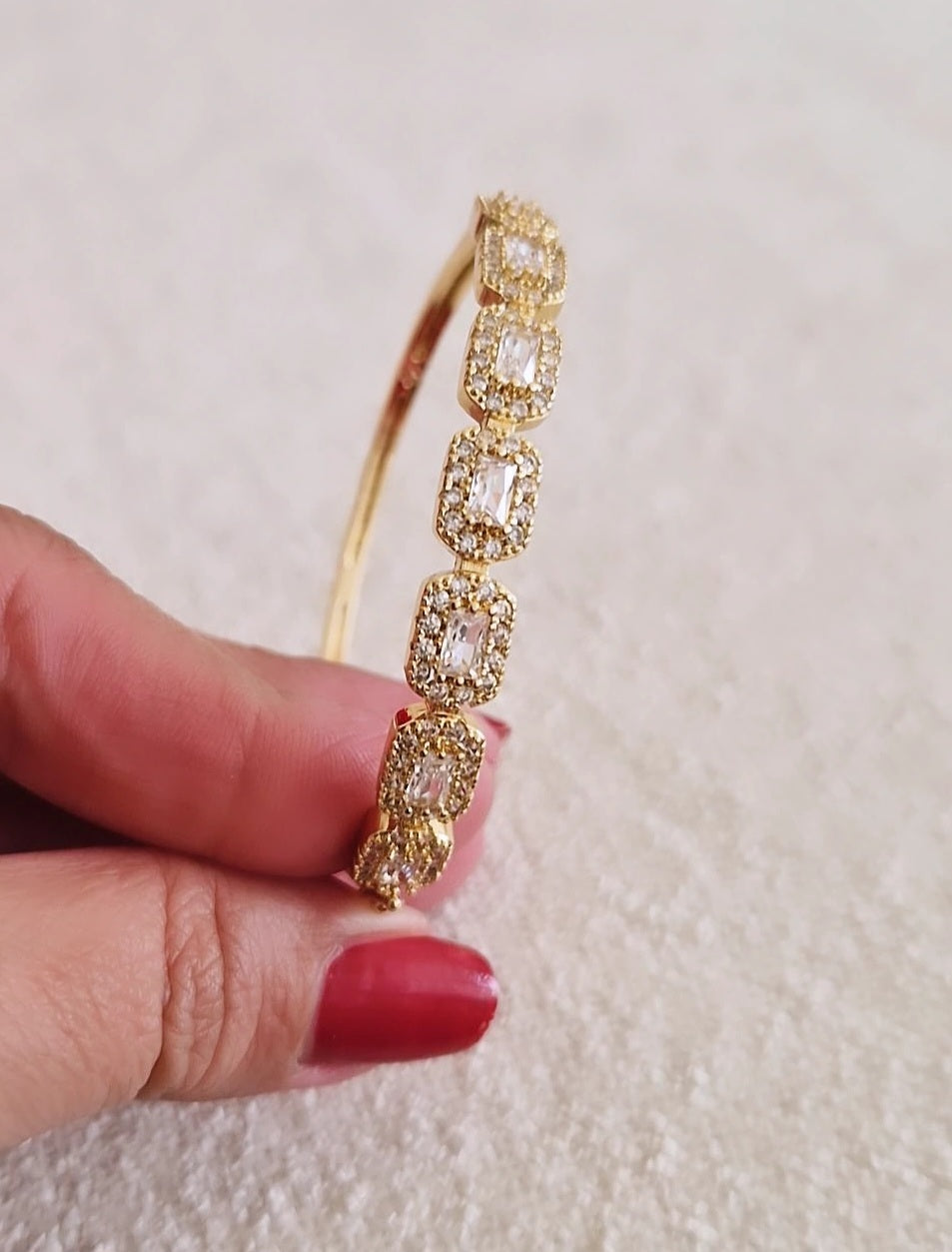 Bracelet jonc en acier inoxydable carrés et strass