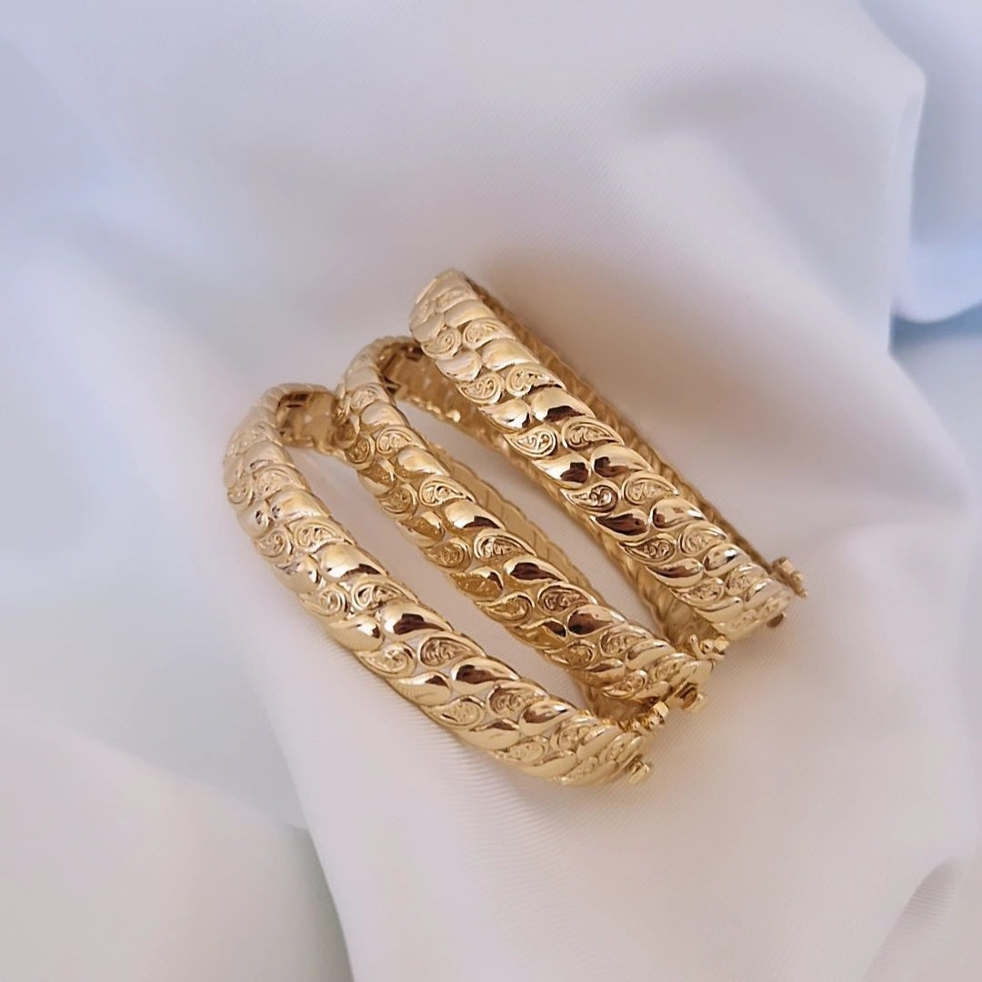 Lot de 3 Bracelets jonc en acier inoxydable oriental beldi effet maille gravée
