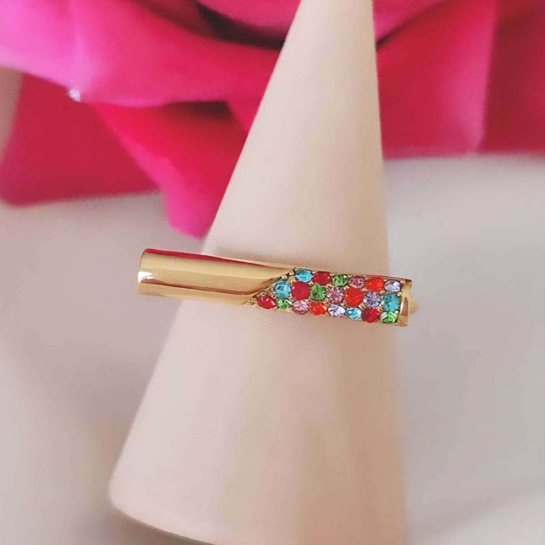 Bague ajustable en acier inoxydable barre avec pierres multicolores