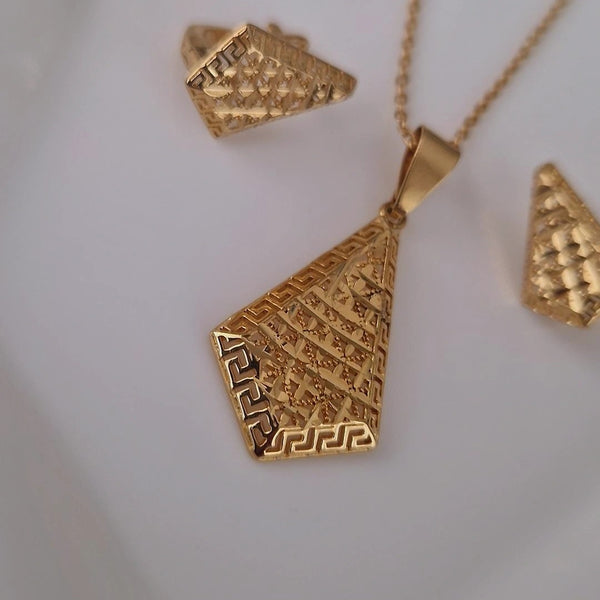 Ensemble Collier + boucles d'oreilles assorties en acier inoxydable beldi ajourés