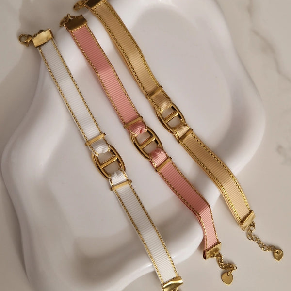 Bracelet tissus empiècement en acier inoxydable boucle