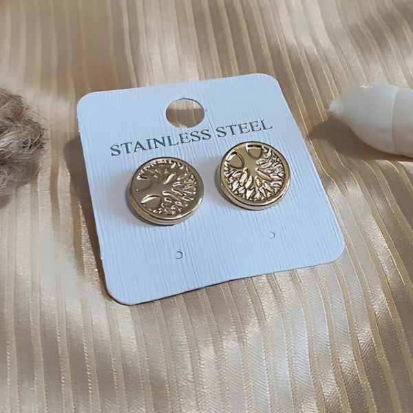 Boucles d'oreilles en acier inoxydable avec arbre de vie doré