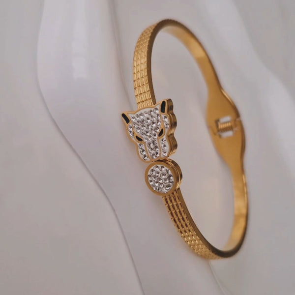 Bracelet jonc en acier inoxydable panthère et strass