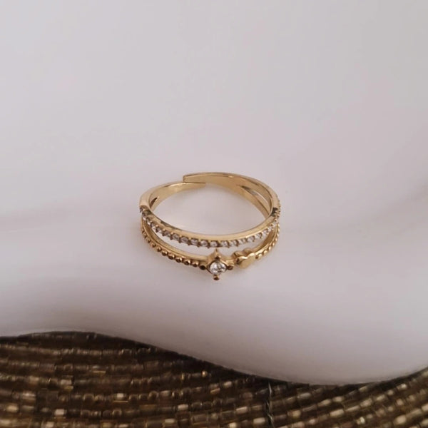 Bague ajustable en acier inoxydable double rangs mini coeur