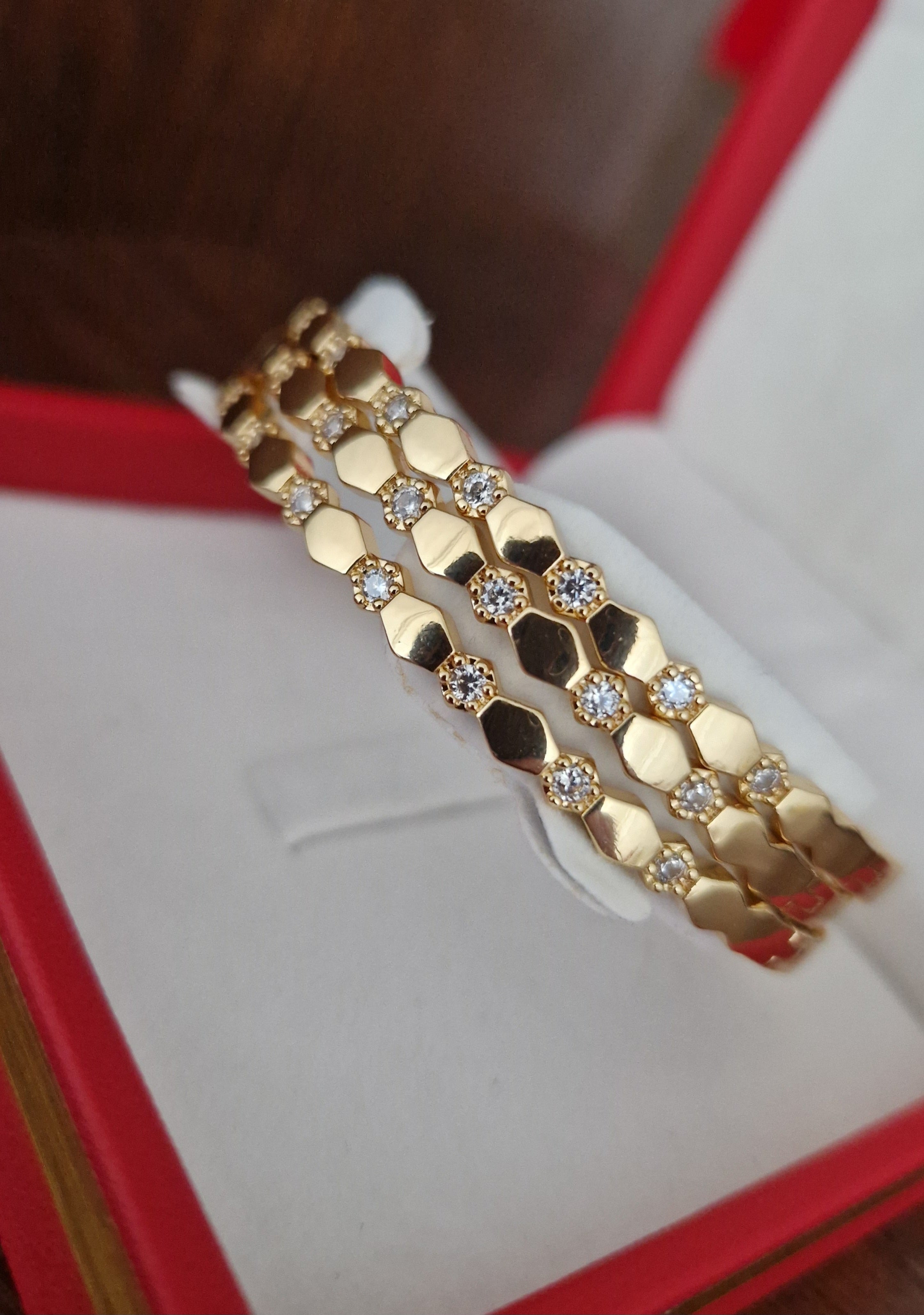 Lot de 3 Bracelets jonc en acier inoxydable carrés et strass