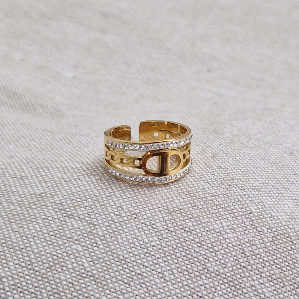 Bague ajustable en acier inoxydable multi rangs et strass