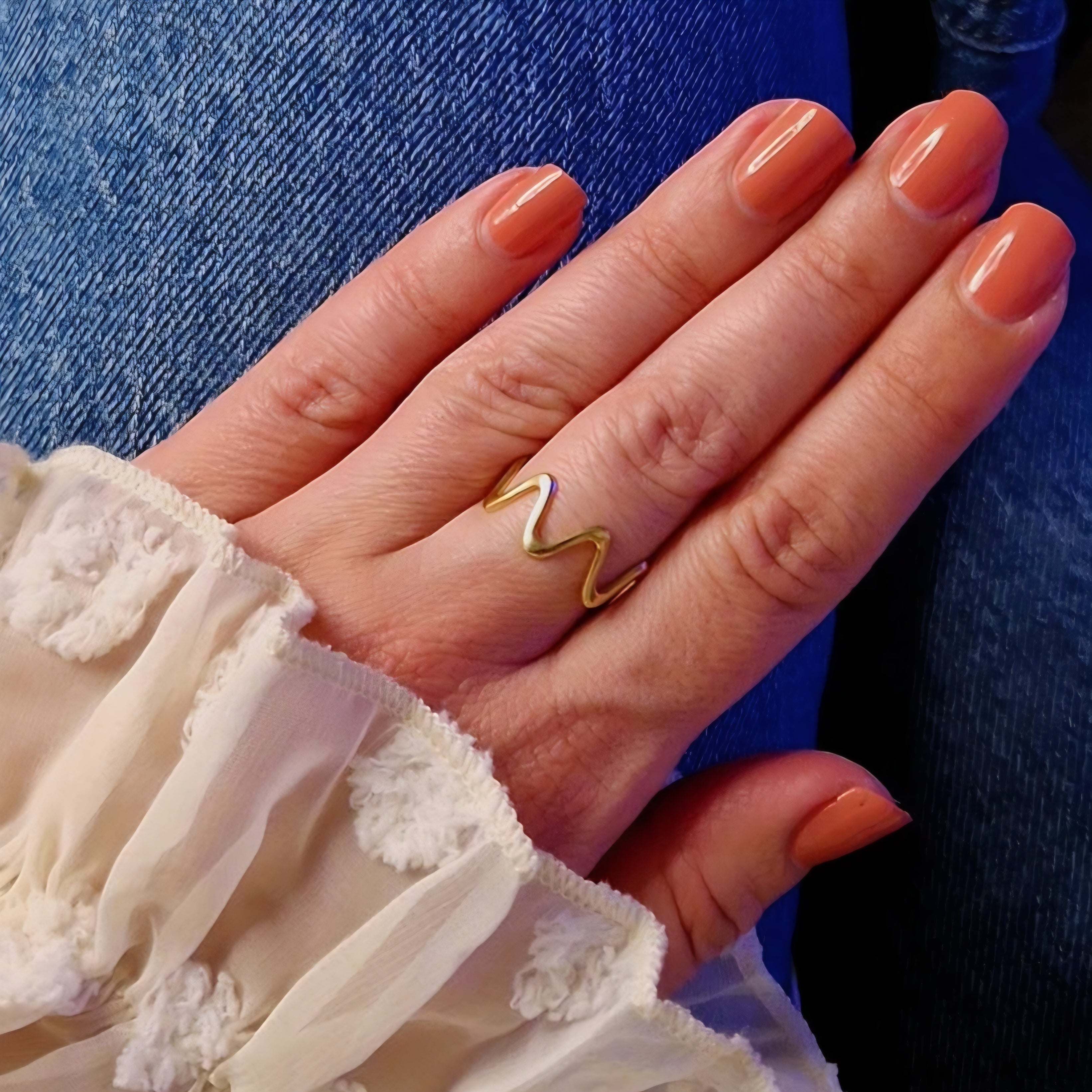 Bague ajustable en acier inoxydable zig zag