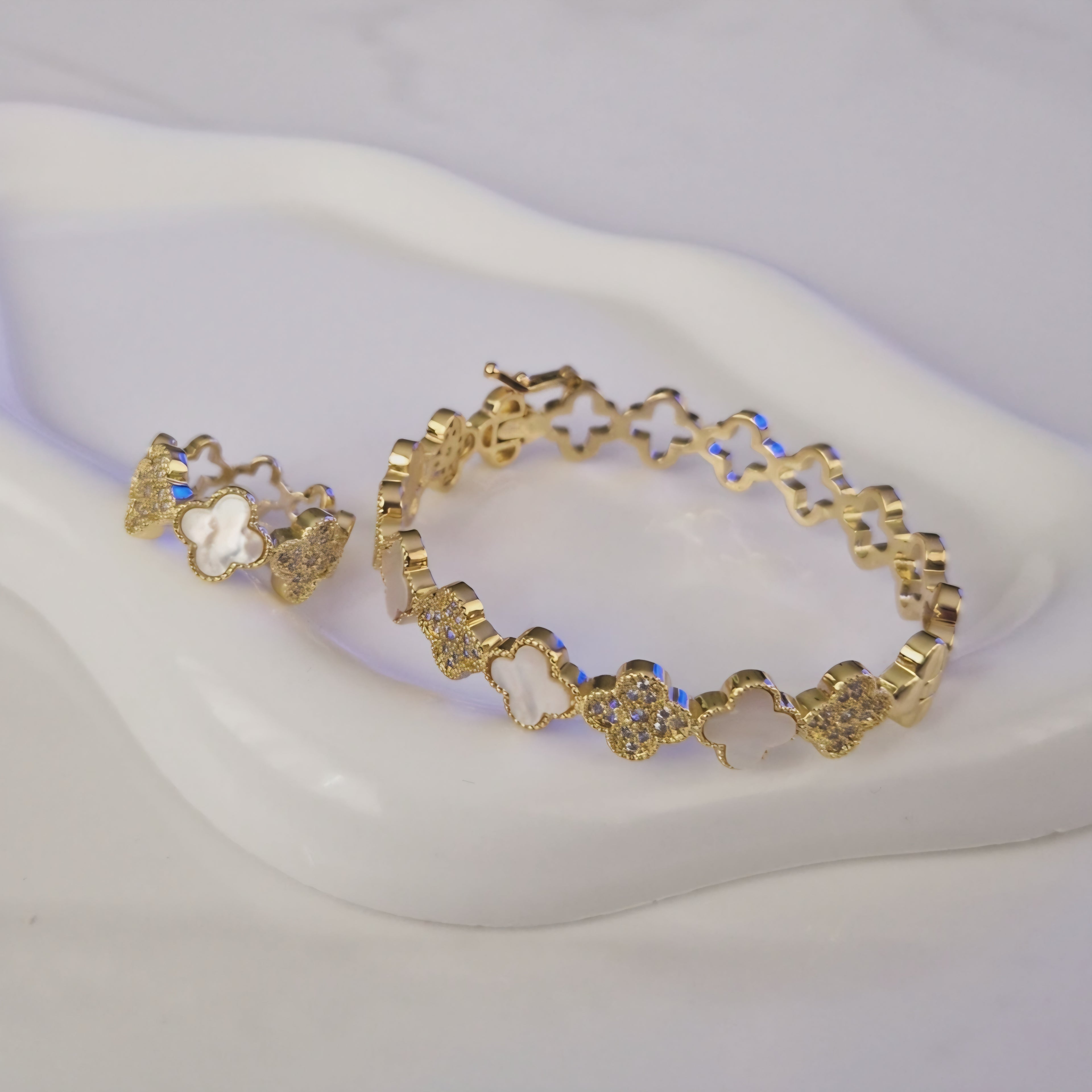 Bracelet + bague jonc blanc nacré