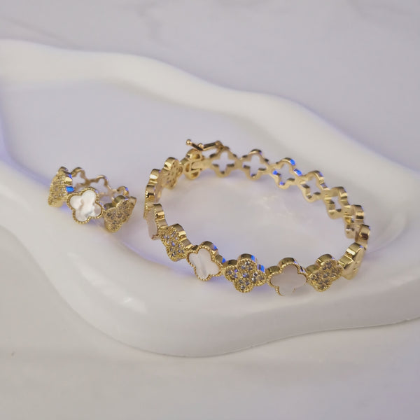 Bracelet + bague jonc blanc nacré