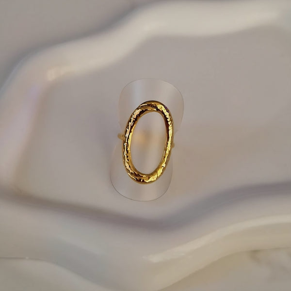Bague ajustable en acier inoxydable ovale martelé