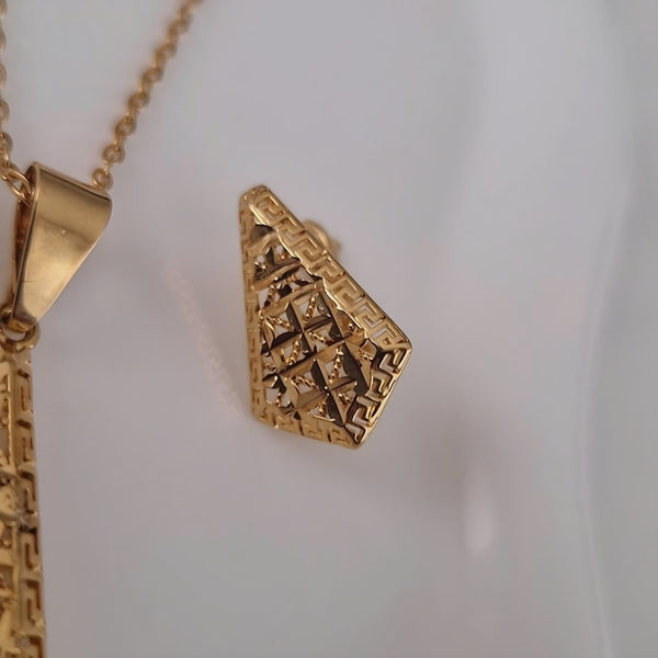 Ensemble Collier + boucles d'oreilles assorties en acier inoxydable beldi ajourés