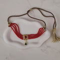 Collier choker pendentif beldi carré perles rouges