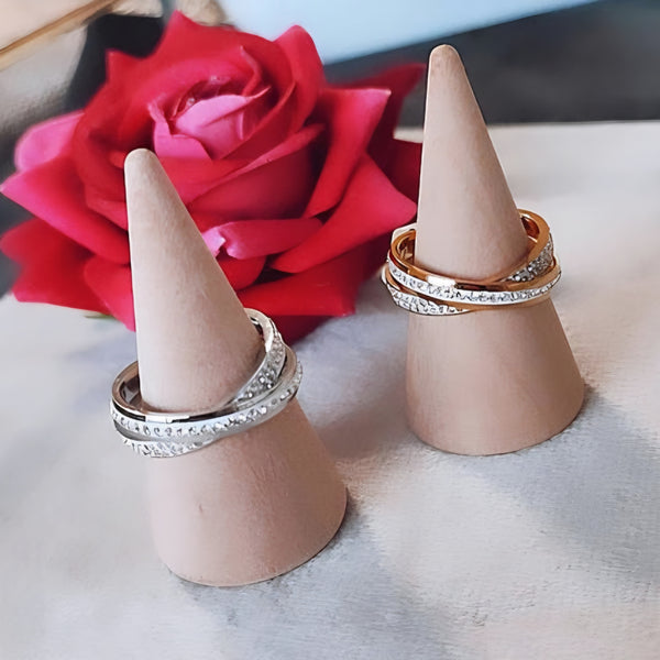 Bague double anneaux en acier inoxydable avec strass