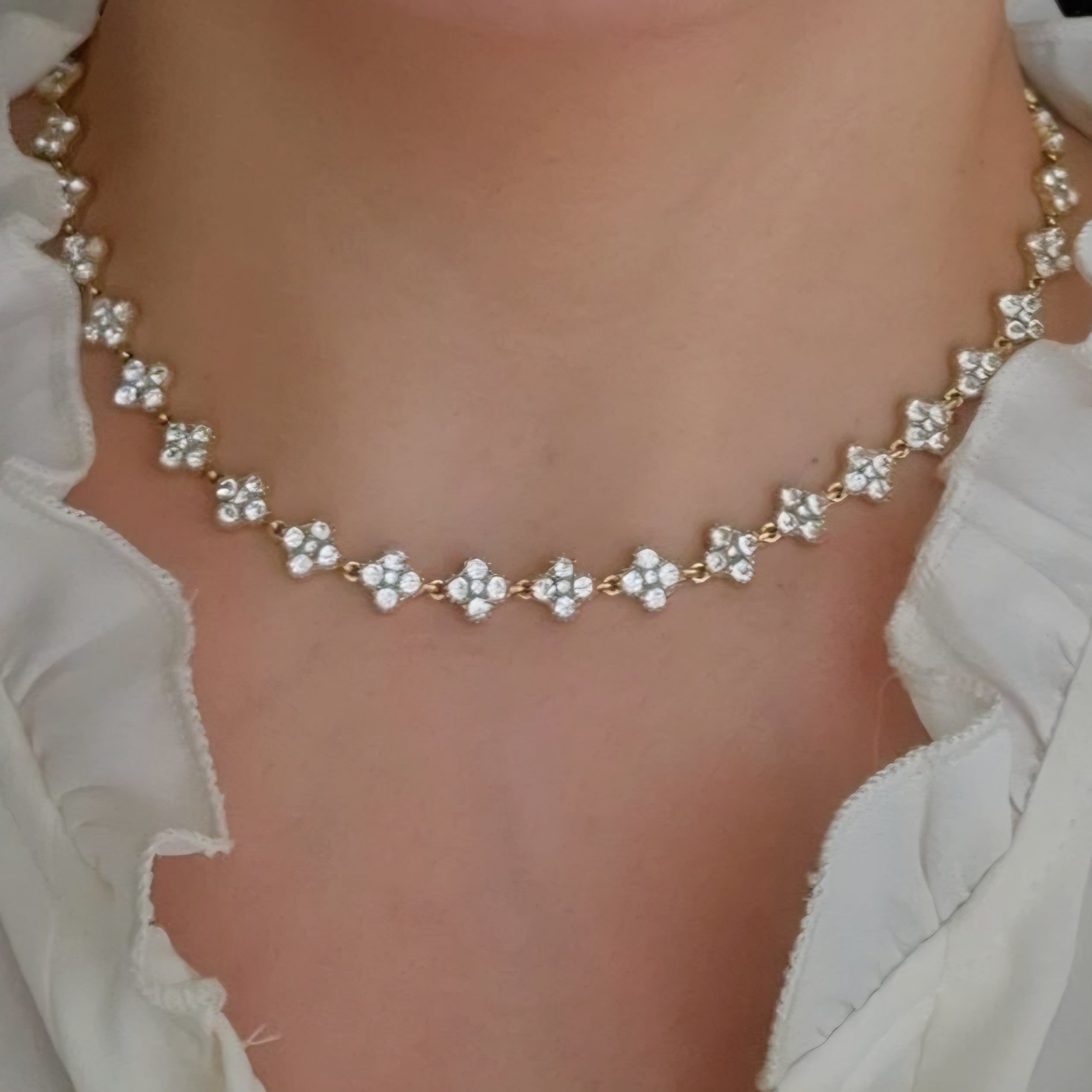 Collier en acier inoxydable fleurs de strass