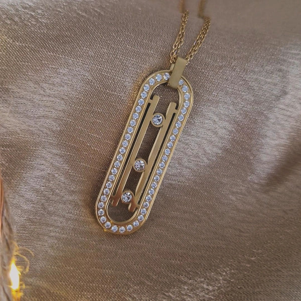 Collier sautoir en acier inoxydable ovale avec strass