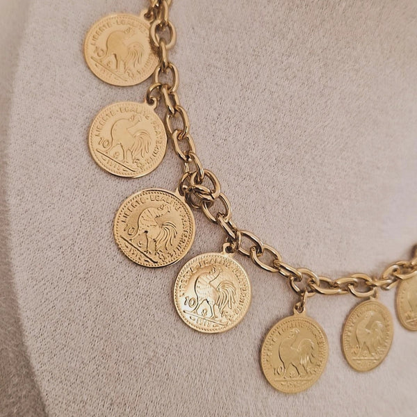 Ensemble Collier + bracelet en acier inoxydable multi pampilles pièces F'Roj (Coq)