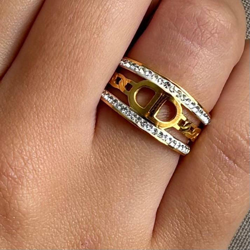 Bague ajustable en acier inoxydable multi rangs et strass