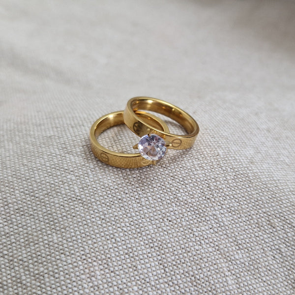 Bague 2 pièces en acier inoxydable solitaire