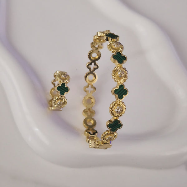 Bracelet jonc + bague vert