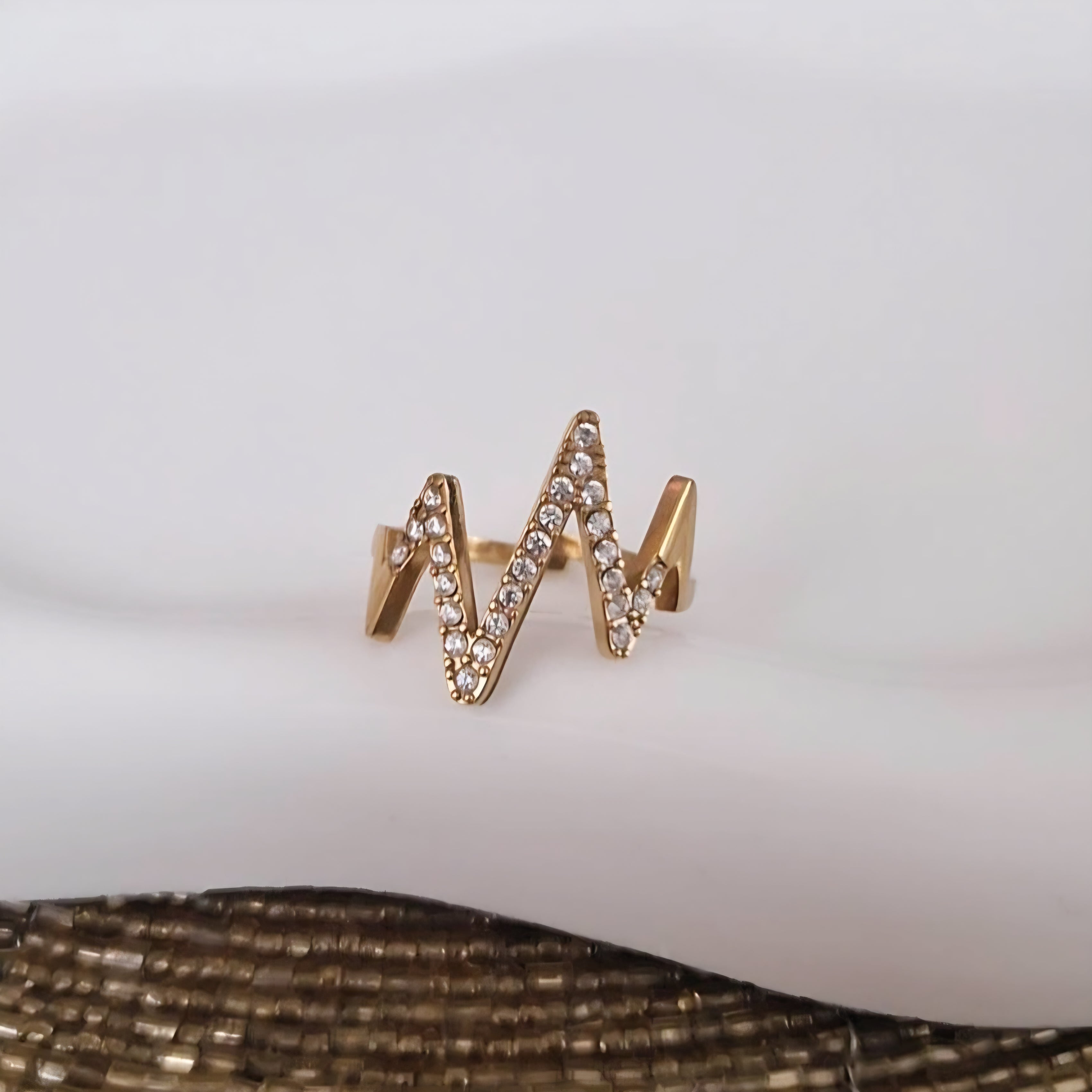 Bague ajustable en acier inoxydable éclair de strass