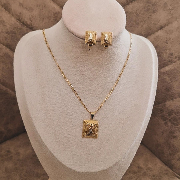 Ensemble Collier et boucles d'oreilles assorties carrés ajourées