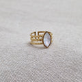 Bague ajustable en acier inoxydable bohème pierre blanche nacrée