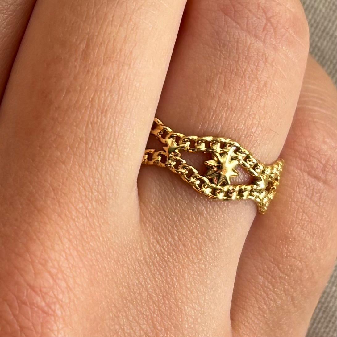 Bague ajustable en acier inoxydable double rangs et étoiles