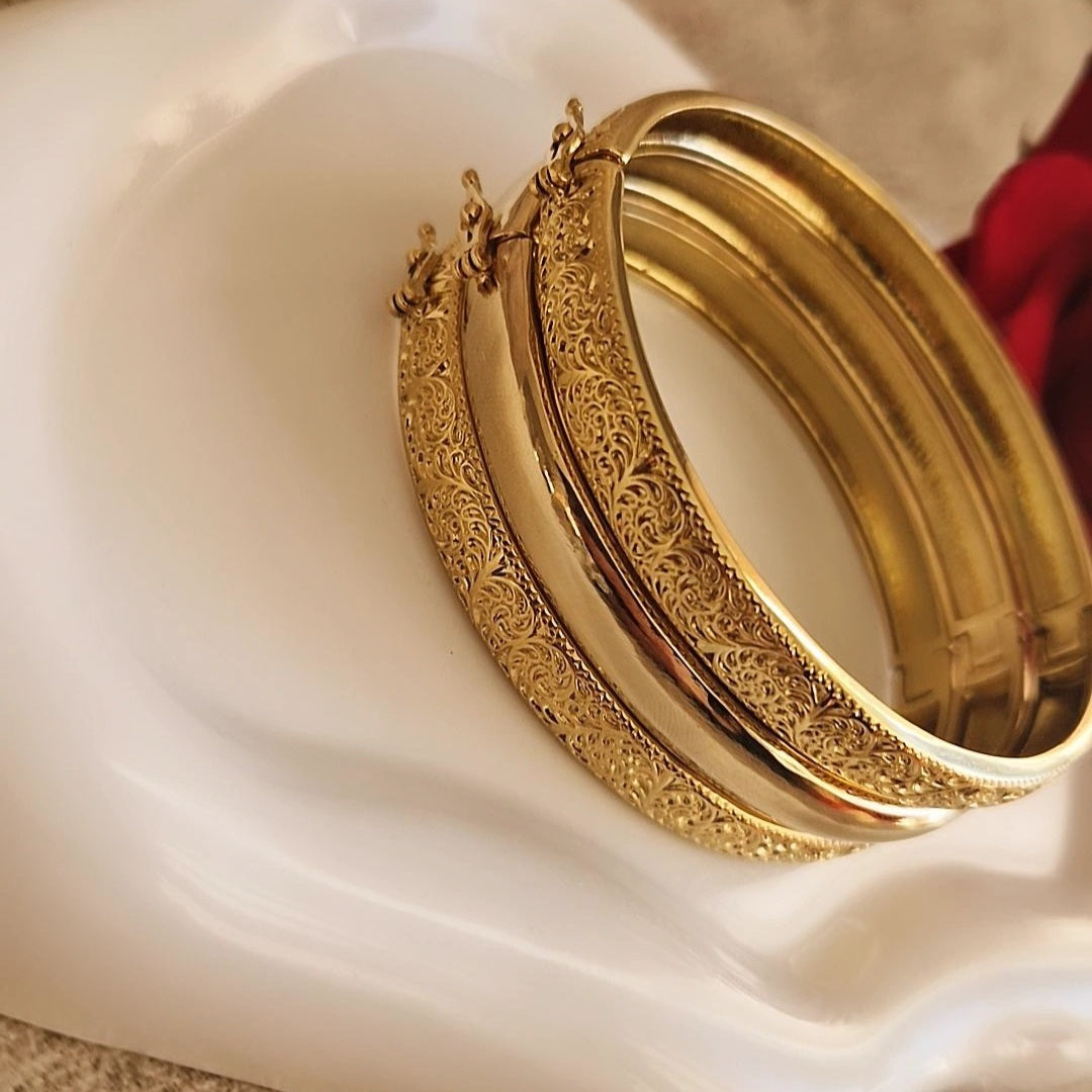 Lot de 3 Bracelets jonc en acier inoxydable oriental beldi gravés
