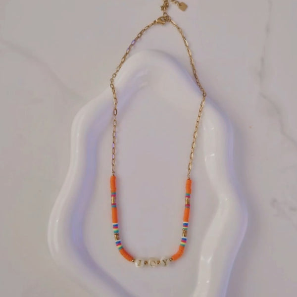 Collier en acier inoxydable perles d'eau douce orange