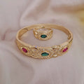 Ensemble Bracelet jonc et bague pierres rouge et verte