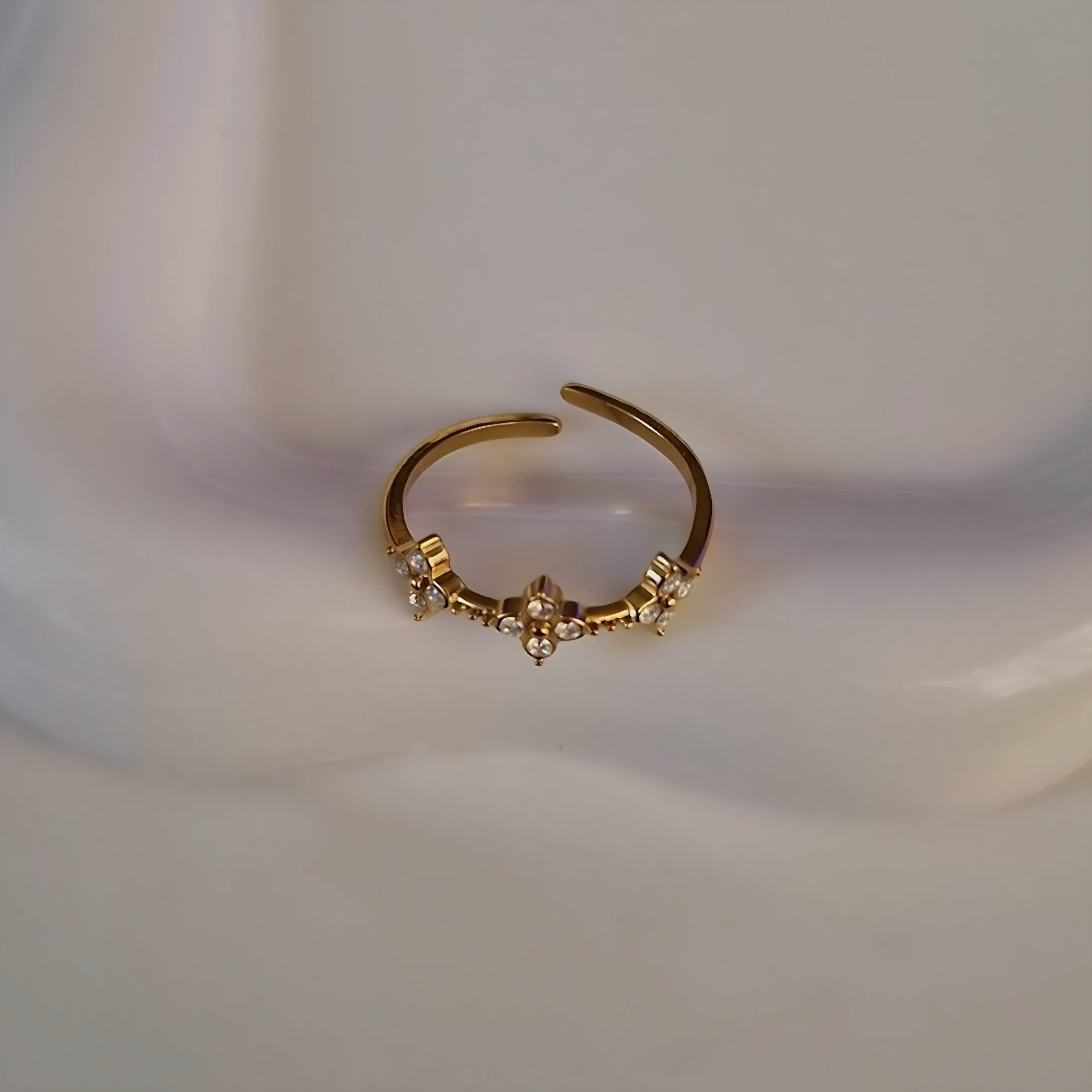 Bague ajustable en acier inoxydable fleurs de strass