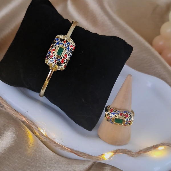 Ensemble Bracelet jonc et bague traditionnels orientaux beldi rouge et vert
