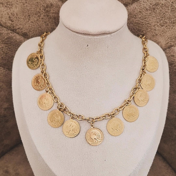 Ensemble Collier + bracelet en acier inoxydable multi pampilles pièces F'Roj (Coq)