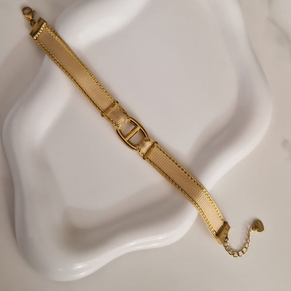 Bracelet tissus empiècement en acier inoxydable boucle