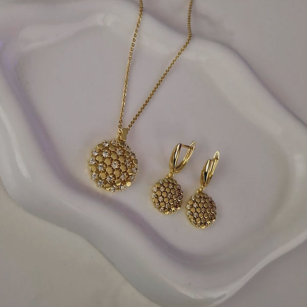 Ensemble Collier + boucles d'oreilles assorties en acier inoxydable multi strass