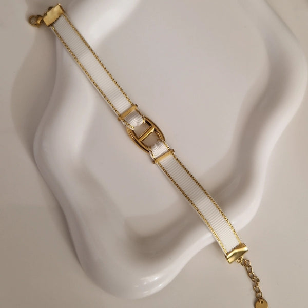 Bracelet tissus empiècement en acier inoxydable boucle