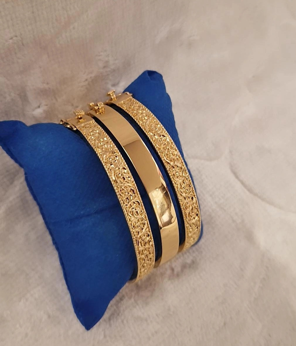 Lot de 3 Bracelets jonc en acier inoxydable oriental beldi gravés