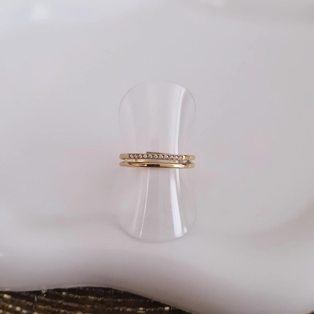 Bague ajustable en acier inoxydable double lignes et strass