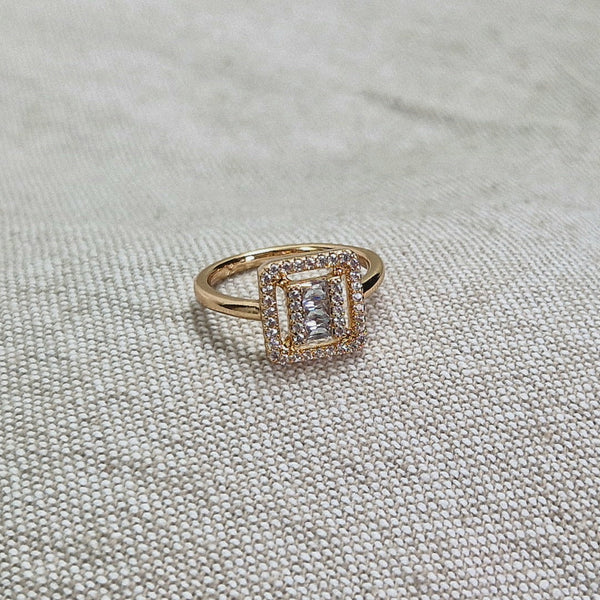 Bague en acier inoxydable solitaire carré et strass