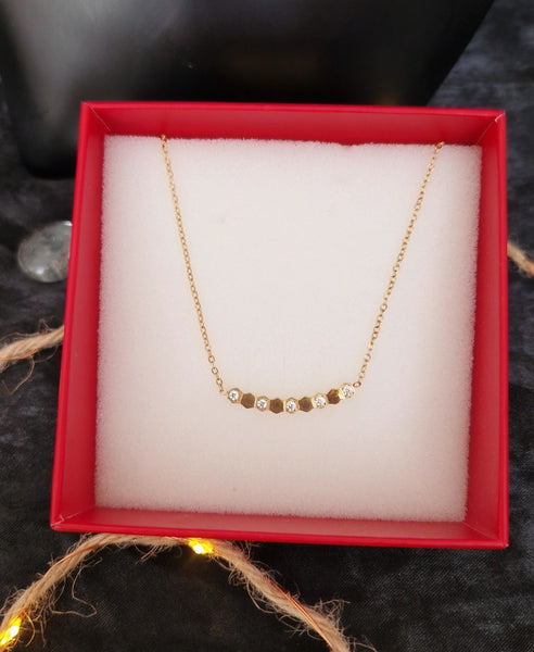 Collier en acier inoxydable carrés et strass