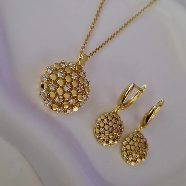 Ensemble Collier + boucles d'oreilles assorties en acier inoxydable multi strass