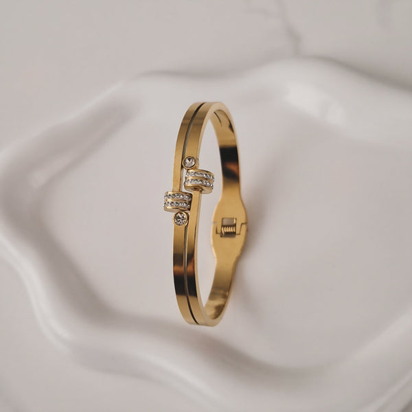 Bracelet jonc en acier inoxydable double lignes et strass