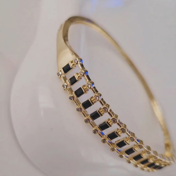 Bracelet jonc multi rangées strass noirs