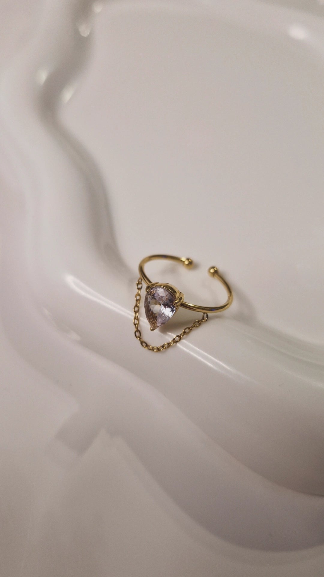 Bague ajustable en acier inoxydable solitaire et chaînette