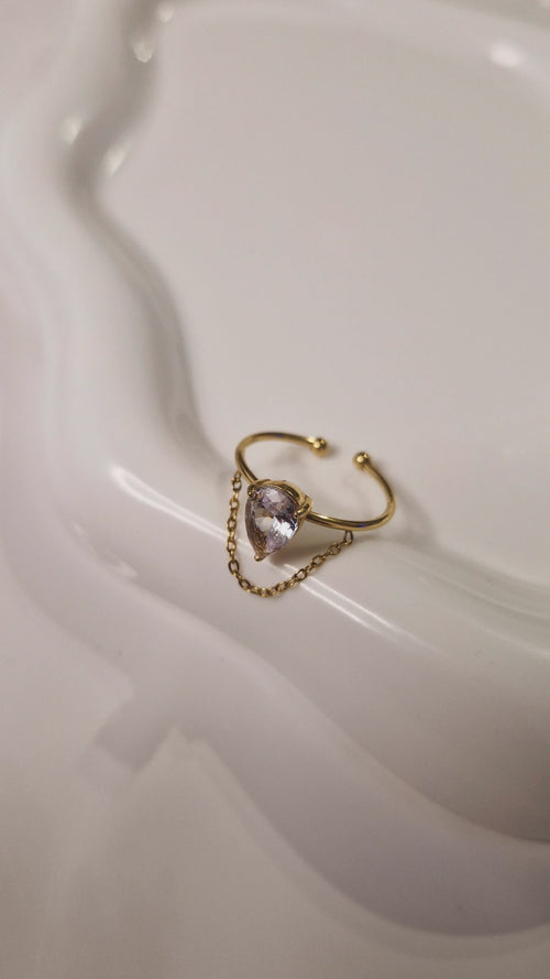 Bague ajustable en acier inoxydable solitaire et chaînette