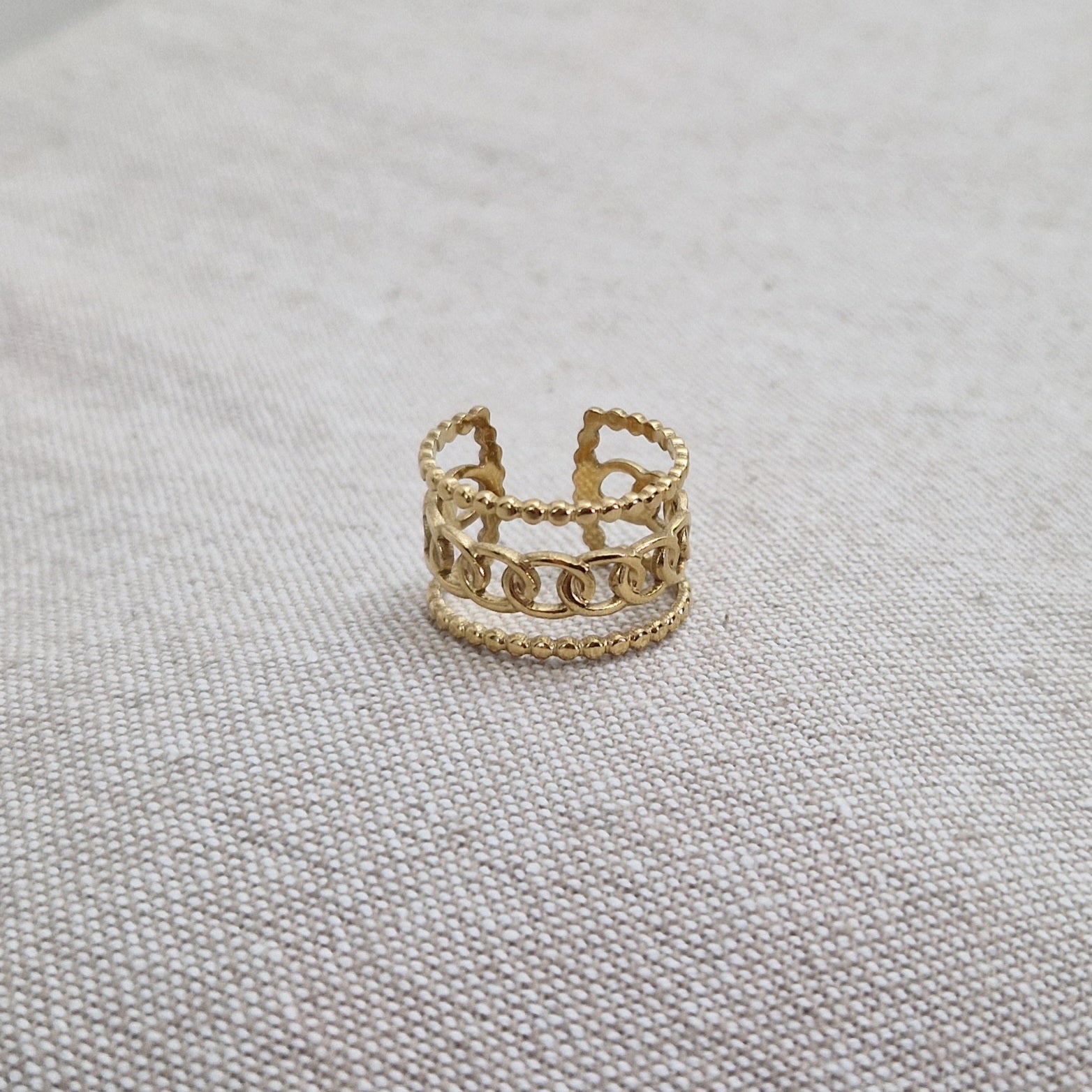 Bague ajustable en acier inoxydable 3 rangs maille